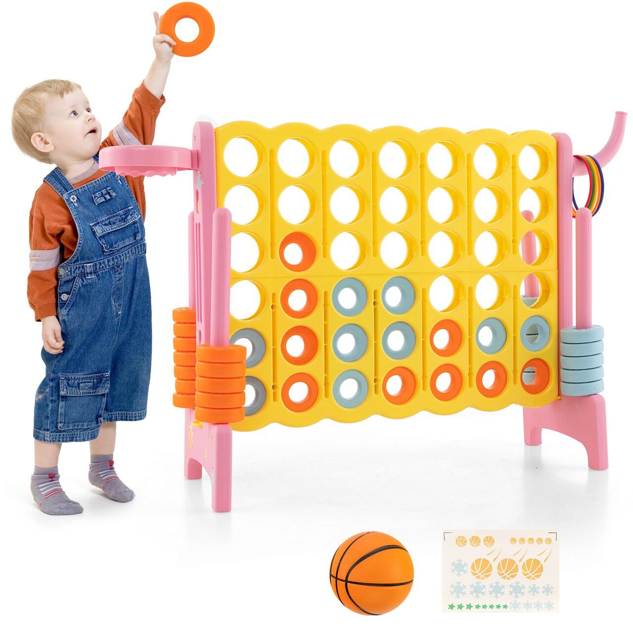 Kids 3-in-1 Game Set Connect 4 Toss Basketball Indoor Outdoor Fun